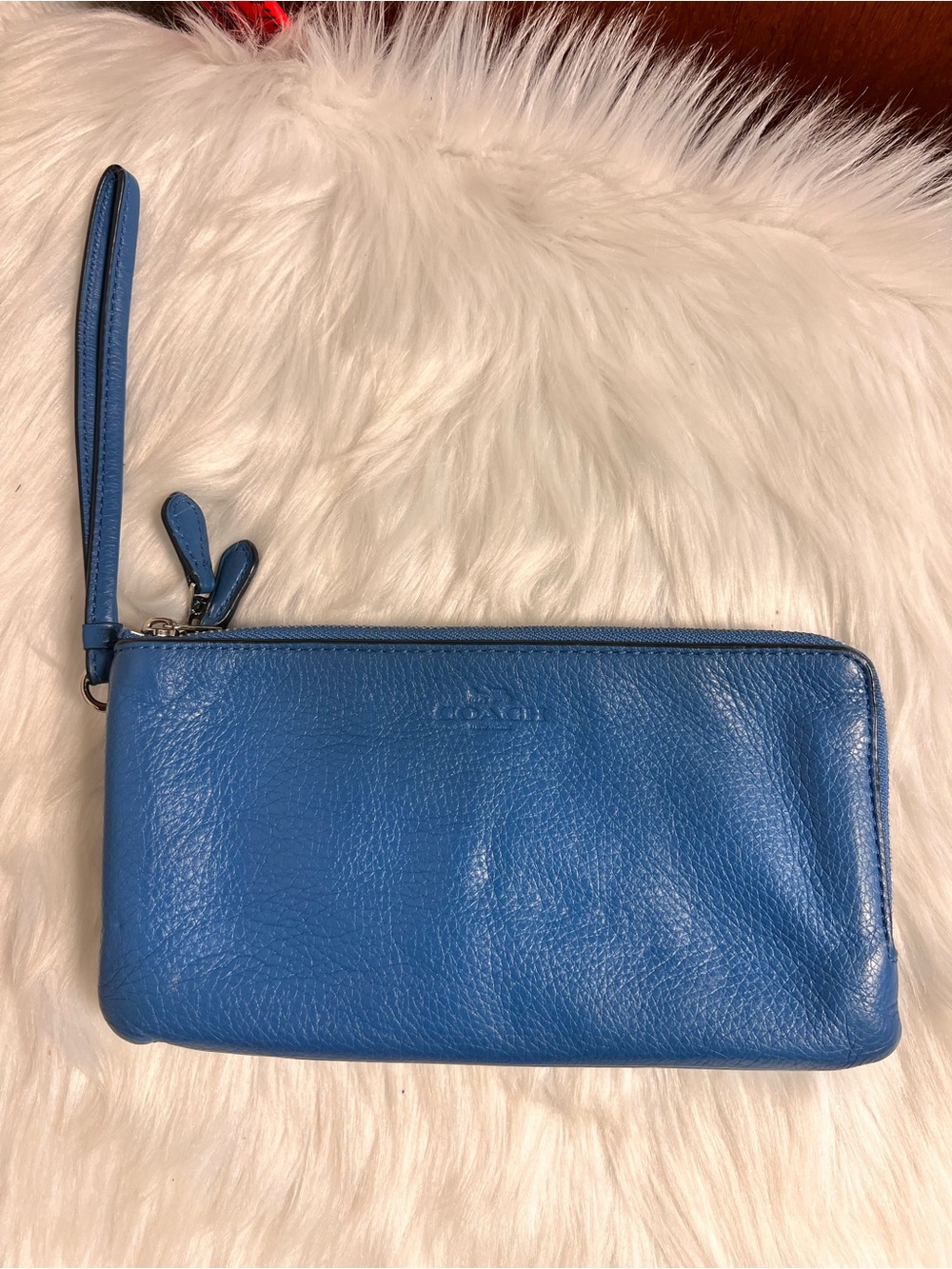 Coach Blue Leather Wristlet Pouch